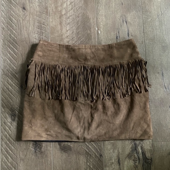 The Kooples Genuine Suede Fringe Mini Skirt Taupe XS - Picture 4 of 4